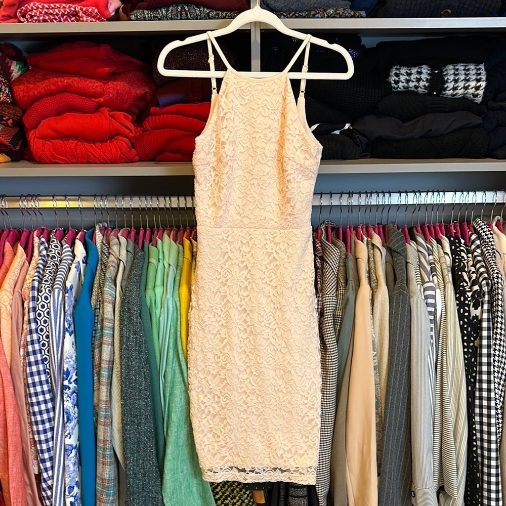 Lulus pink lace sleeveless scoop back lined back zipper closure dress size XS